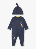 Night blue sleep suit and fleece cap set ZEBERNIE / 21E5BGH2GRE705