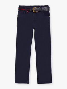 Boy's navy blue straight pants with belt BUXIGAGE1 / 21H3PGB3PAN070