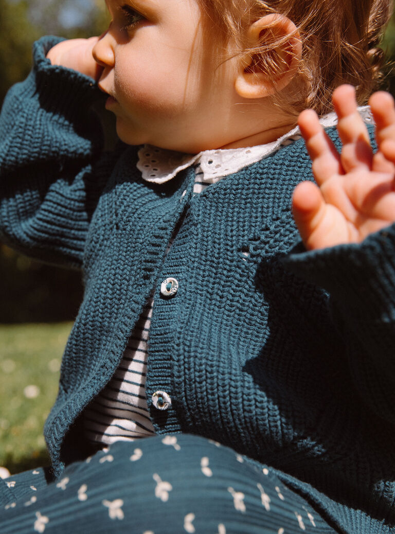 Emerald green cardigan in fancy knit GACAMILLE / 23H1BF82CAR608