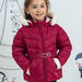 Baby girl's red reversible padded jacket with fancy print
