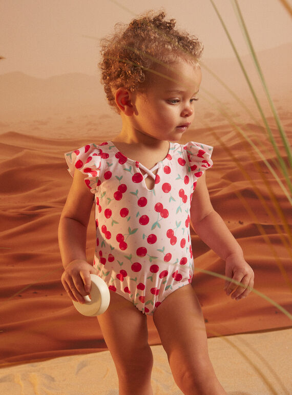 Pink one-piece swimsuit with cherry print KITERESE / 24E4BFG3MAID329