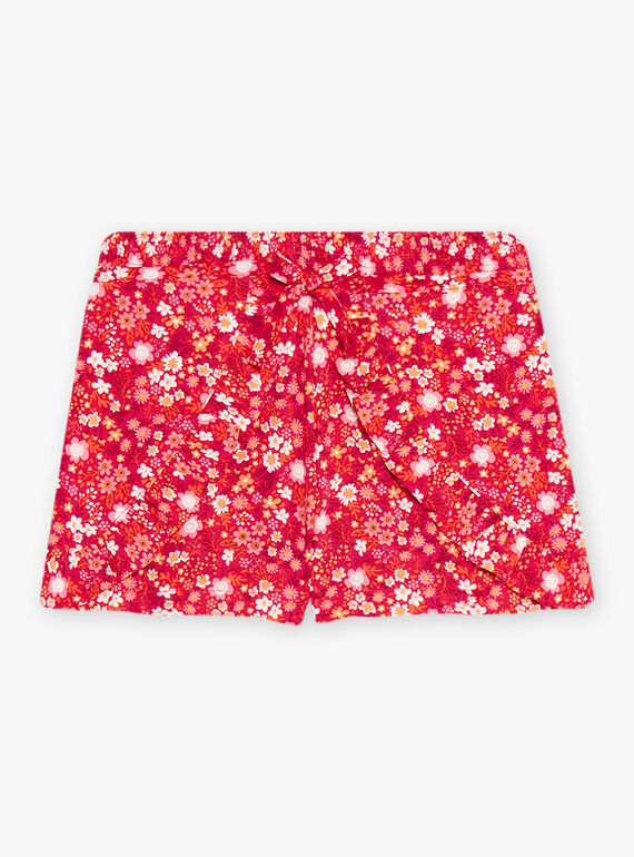 Fuchsia shorts with flower print child girl CAUSHOETTE 1 / 22E2PFT3SHO304