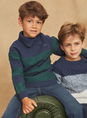 Emerald green and navy blue sweater in fancy knitwear GLOPAGE / 23H3PGM3PULC205