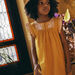 Embroidered mustard yellow feather dress child girl