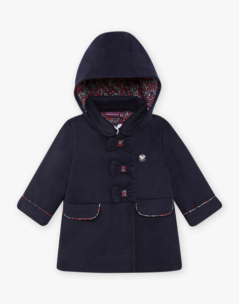 Baby girl navy blue hooded coat BIPAULINE / 21H1BFD1MAN070