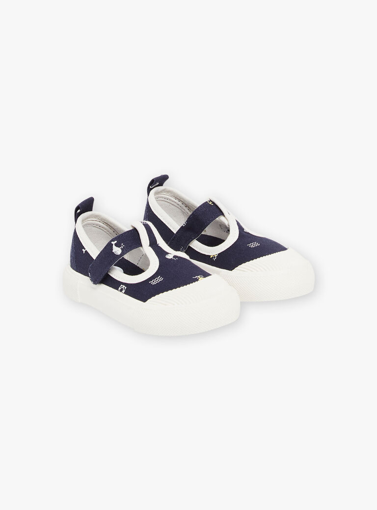 Navy blue open sneakers with fancy print Navy blue open sneakers with fancy print FIBASKET / 23N10BG31D16070