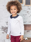 Long sleeve t-shirt ecru with claudine collar for girls BROTOZETTE2 / 21H2PFB4TML001