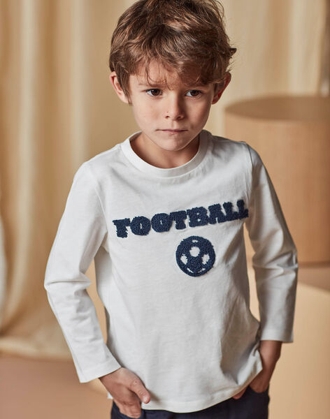 Ecru and navy blue soccer t-shirt child boy CAXUAGE2 / 22E3PGF3TML001