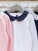 Long sleeve t-shirt ecru with claudine collar for girls BROTOZETTE2 / 21H2PFB4TML001