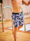 Child boy's blue leaf print swim shorts CYSHORTAGE / 22E4PGO6MAI622