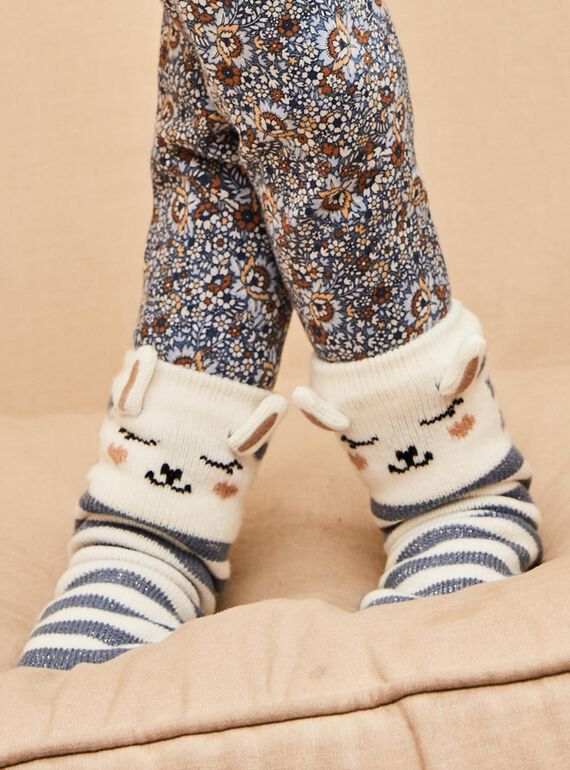 Blue gray and off-white striped socks with rabbit animation DIACHOSETTE / 22H4PFY1SOAC206