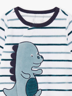 Baby boy's blue and white striped sleep suit with dinosaur print and beanie BEAYME / 21H5BG67GREG610