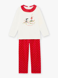Girl's ecru and red velvet pyjama set with wolf motif BELOUPETTE / 21H5PFN1PYJ001