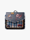 Navy blue satchel with London pattern and checkered print child boy BAZECAGE / 21H4PG52BES070