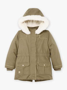 Girl's khaki hooded parka with integrated down jacket BLOTEDETTE / 21H2PFC1PAR604
