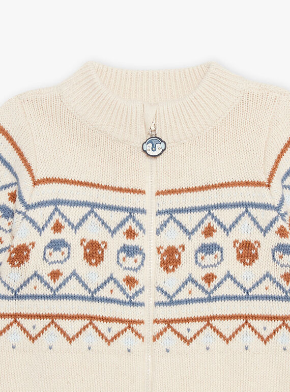 Beige jacquard knitted vest with animals and fantasy motifs DASICHARD / 22H1BGY1GILA001