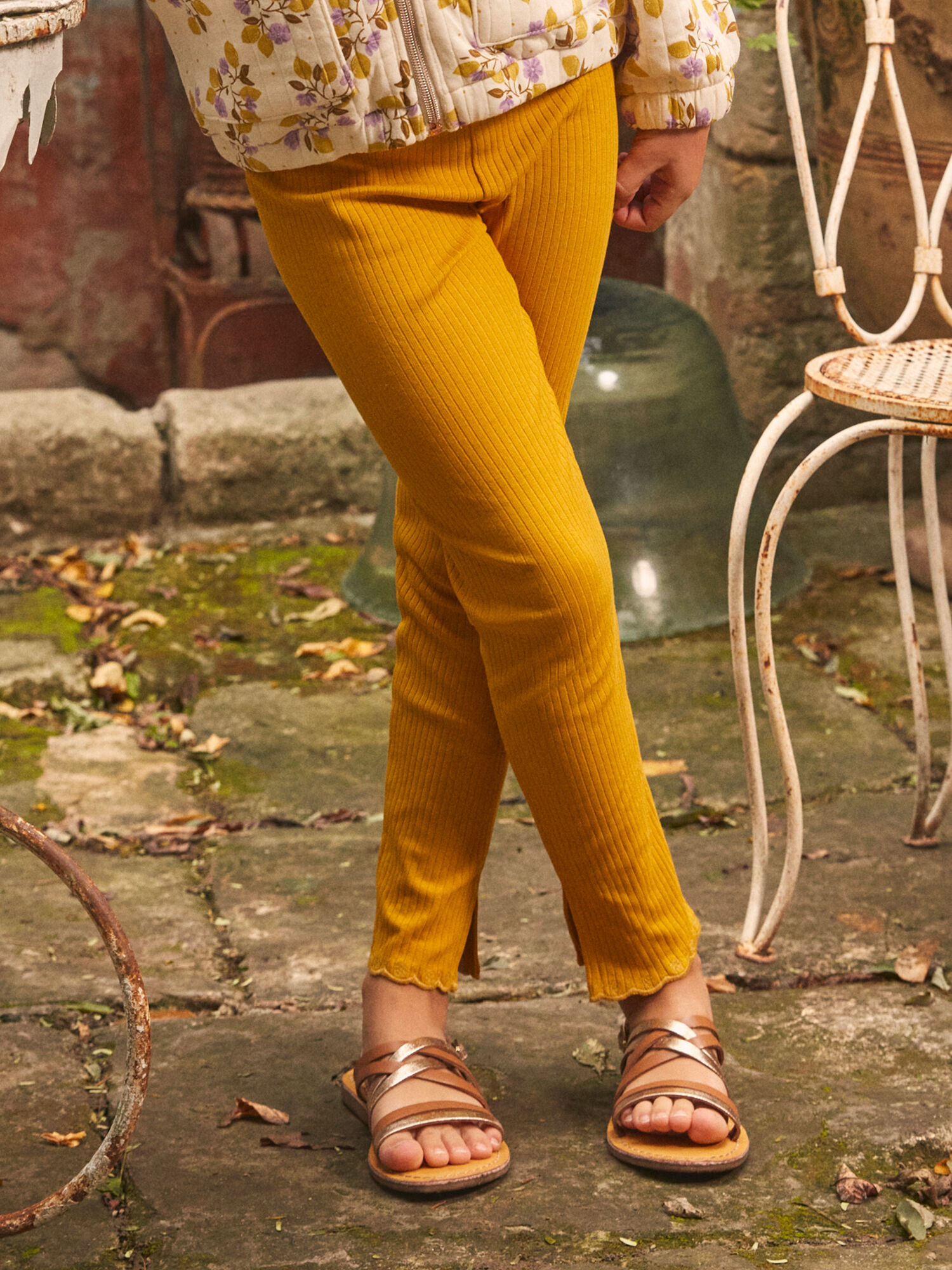 Yellow ochre ribbed leggings