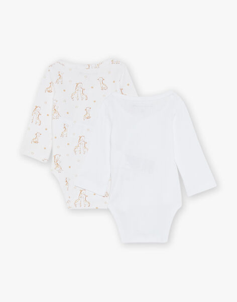 2 off white cotton ribbed bodysuits with giraffe print FODHIL / 23E0NM61BOD000