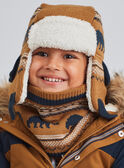 Boy camel jacquard knit capka with bear print