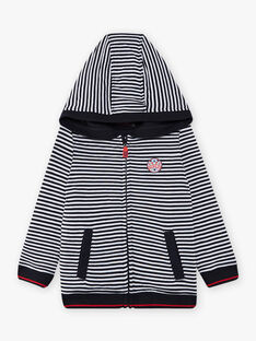 Navy blue and ecru striped hoodie child boy CEGILAGE / 22E3PG81GIL001
