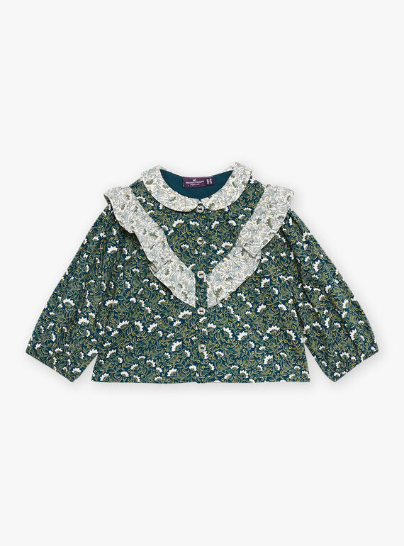 Emerald green blouse with floral print GACELIA / 23H1BF81CHE608