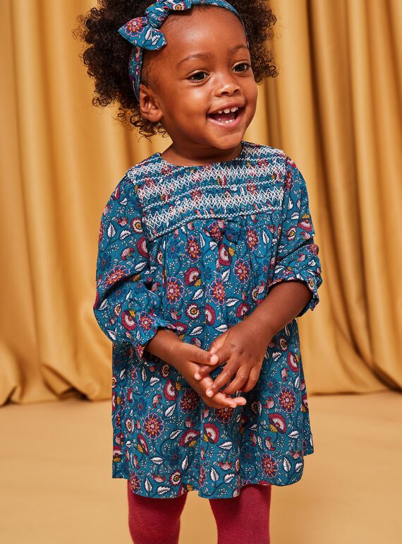 Blue duck dress with floral print DAMAURINE / 22H1BFU1ROB714