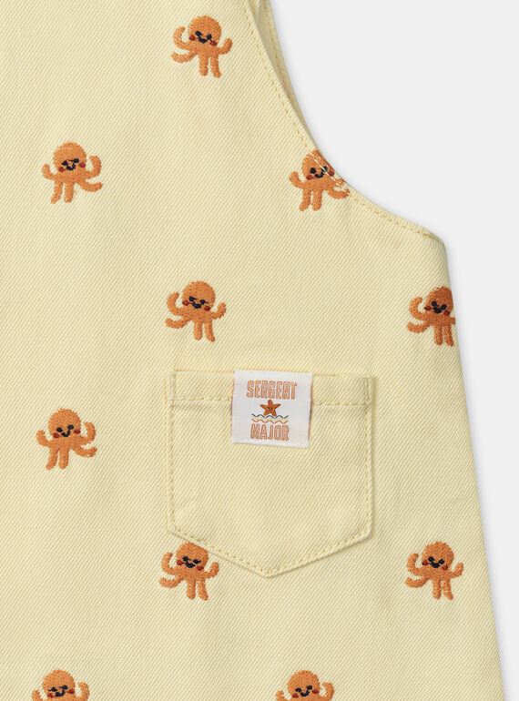 Baby chick yellow short overalls with orange octopus embroideries KAYANN / 24E1BGS1SACB116