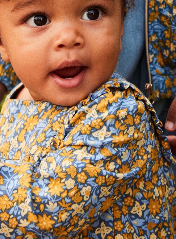 Navy blue floral print ruffle dress FABETTY / 23E1BF81ROB070