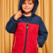 Blue and red hooded coat