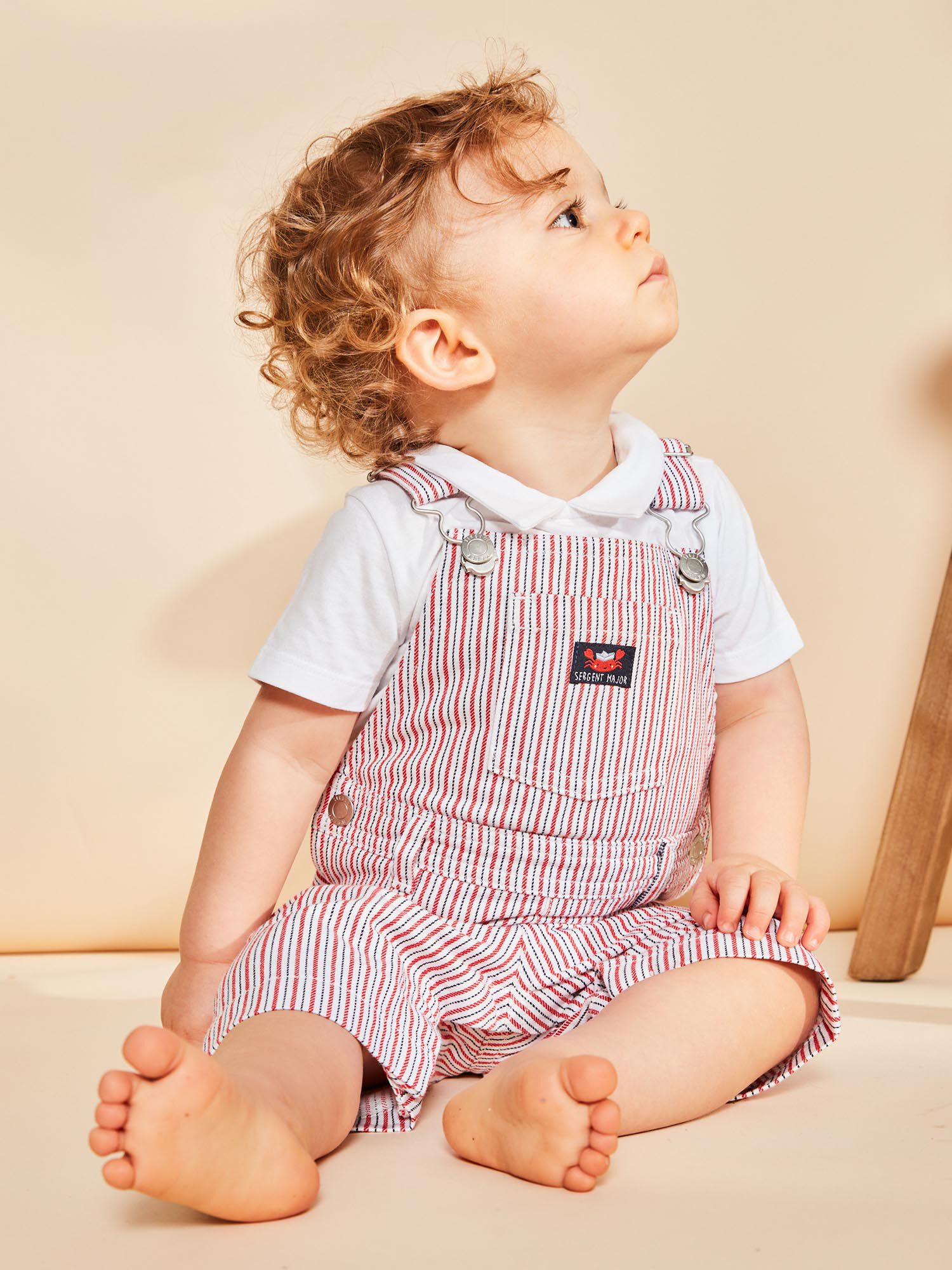 Short twill striped overalls