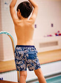 Child boy's blue leaf print swim shorts CYSHORTAGE / 22E4PGO6MAI622