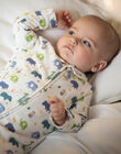 Baby boy's ecru fleece romper with savannah animal print CEFABIO / 22E5BG45GRE001