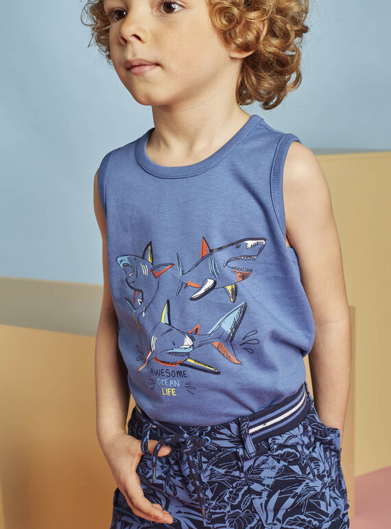 Blue tank top with shark design child boy CYDEBAGE1 / 22E3PGT1DEBC240