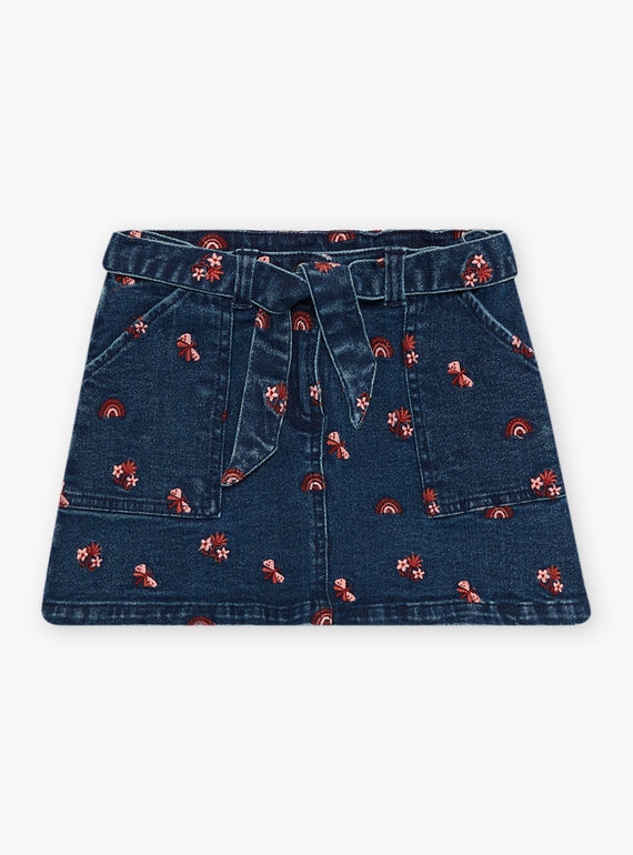 Child girl denim skirt with embroidered motifs CAJETTE / 22E2PF71JUPP274