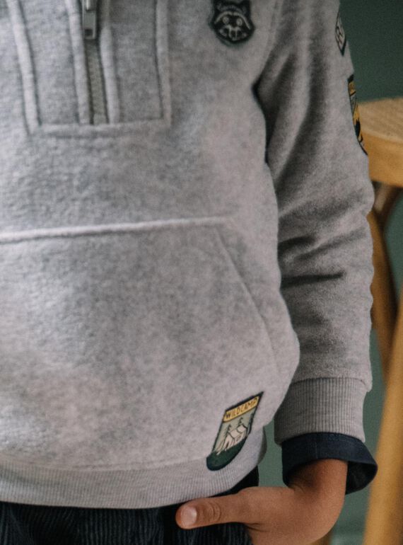 Grey mottled sweater with kangaroo pocket DEBADGEAGE / 22H3PGR1PUL943