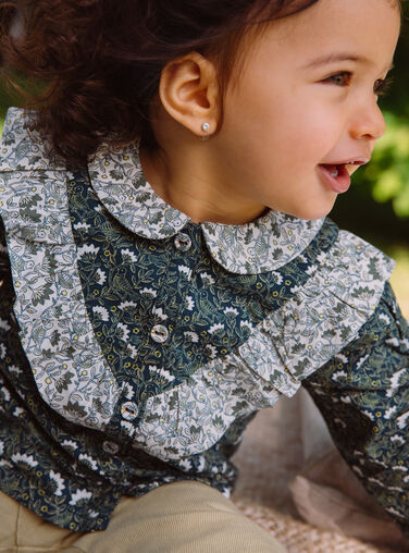 Emerald green blouse with floral print GACELIA / 23H1BF81CHE608