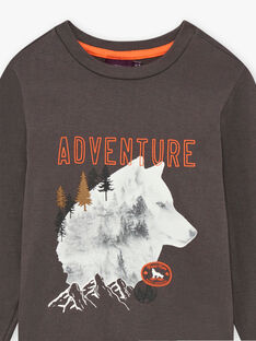 Boy's charcoal grey wolf print t-shirt BIDIBAGE / 21H3PGJ1TMLI808