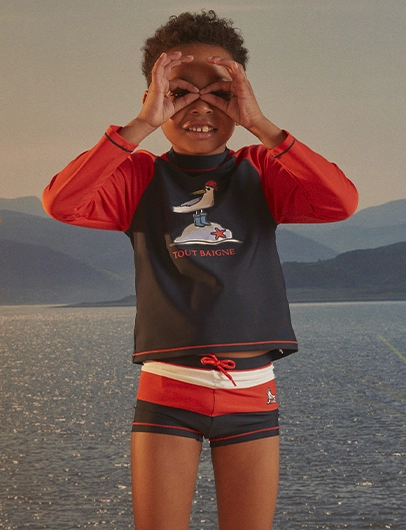 UV protection+50 swim t-shirt with seagull motif