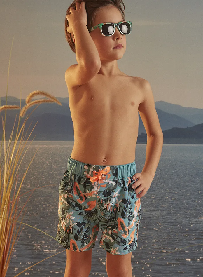 Sergent Major : Turquoise swim shorts with floral print