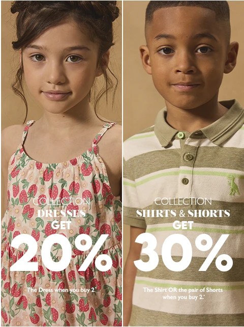 collection dresses get 20% the dress when you buy 2 & collection shirts & shorts get 30% when you buy 2
