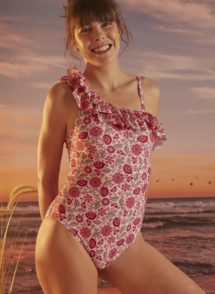 Sergent Major : Nude one-piece swimsuit with floral print